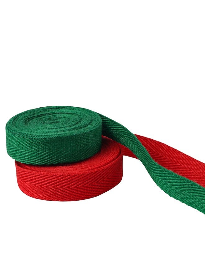 HANDSANDHEART Christmas Twill Tape Ribbon, 5 Yard Red & Green Herringbone Pattern, 100% Cotton Bias Tape for Sewing DIY, Home Decorations, Gift Wrapping Arts & Crafts, Tote Strap (Red/Green, 3/8 Inch) - Image 1